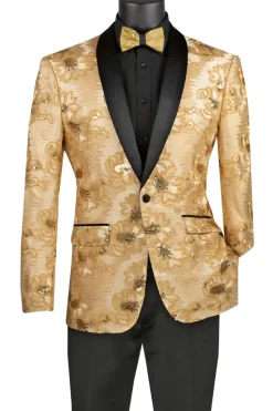 Champagne Embroidery Slim Fit Jacket Shawl Lapel