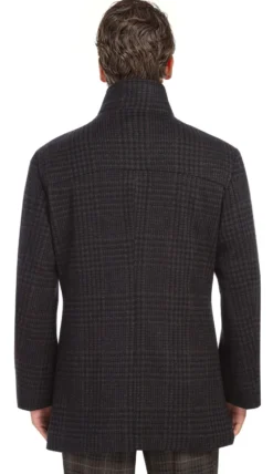 Charcoal Wool Blended Quilted Overcoat Slim Fit with Detachable Bib