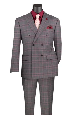 Charcoal Modern Fit Double Breasted Glen Plaid Peak Lapel 2 Piece Suit