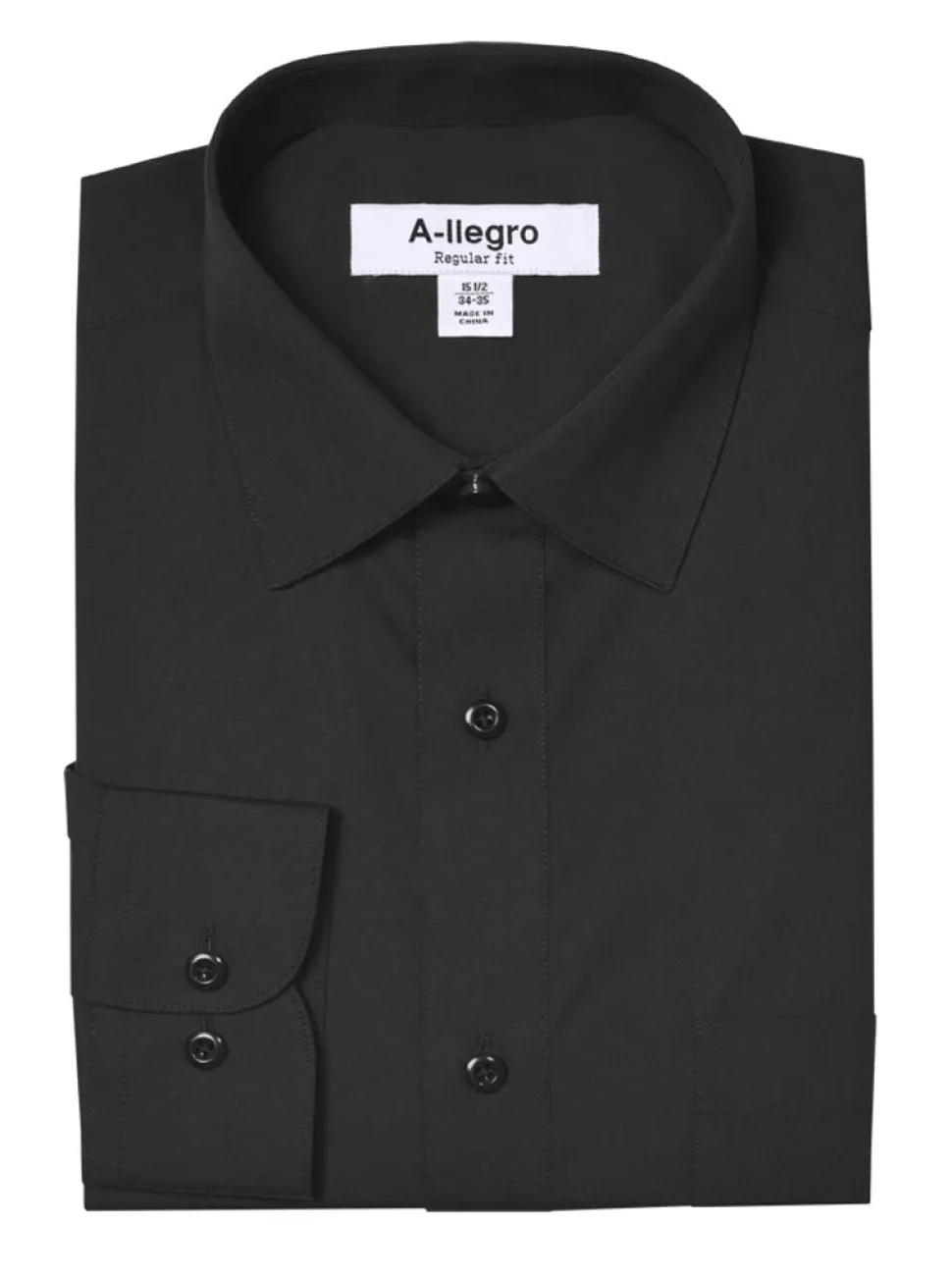Classic Regular Fit Cotton Convertible Cuff Dress Shirt In Black