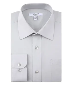 Classic Regular Fit Cotton Convertible Cuff Dress Shirt In Gray