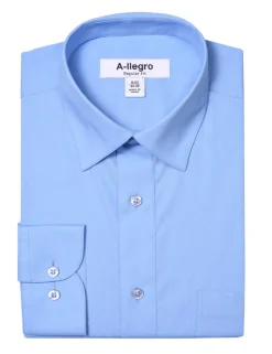 Classic Regular Fit Cotton Convertible Cuff Dress Shirt In Sky Blue