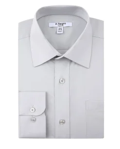 Classic Regular Fit Cotton Convertible Cuff Dress Shirt In Gray