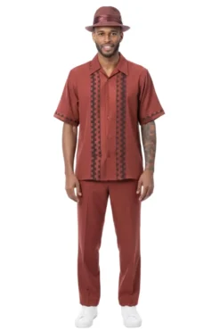 Cognac Tonal Panel Short Sleeve Walking Suit