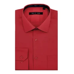 Cotton Blend Dress Shirt Regular Fit In Brick Red