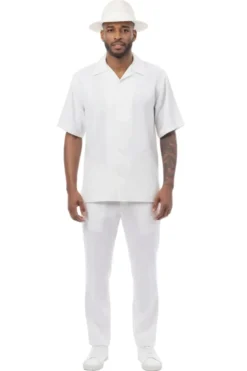 Cream Geometric Jacquard Panel Short Sleeve Walking Suit