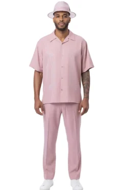 Curved Geometric Short Sleeve Walking Suit - Blush
