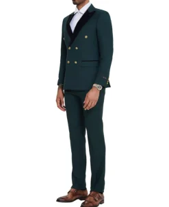 Dark Green 2 Piece Slim Fit Double Breasted Tuxedo