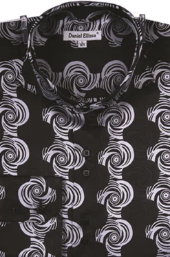 Dress Shirt Regular Fit Designer Pattern In Black/Silver White