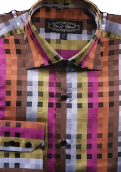 Dress Shirt Regular Fit Designer Check Pattern In Rust