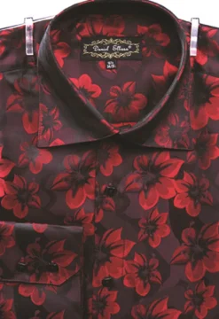 Dress Shirt Regular Fit Floral Design In Burgundy