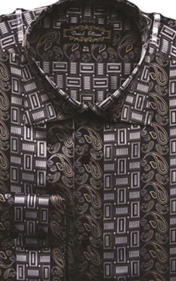 Dress Shirt Regular Fit Paisley And Check Design In Black