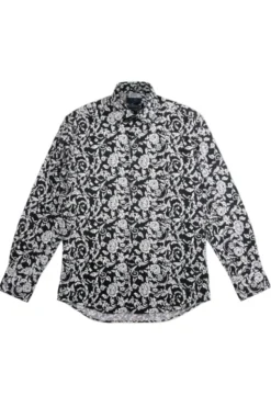 Dress Shirt Regular Fit Paisley Pattern In Black/White