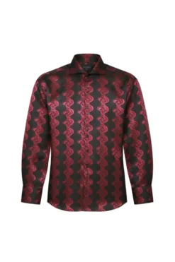Dress Shirt Regular Fit Swirl Jacquard Pattern In Black/Red