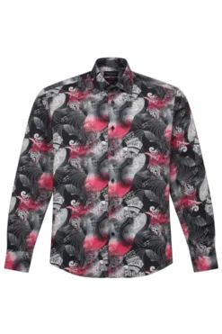 Dress Shirt Regular Fit Ukiyo-e Inspired Style Pattern In Black/Red