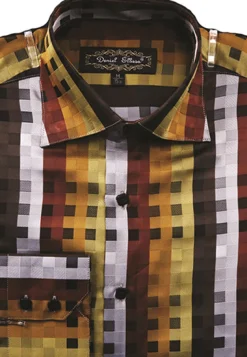 Dress Shirt Regular Fit Designer Check Pattern In Brown
