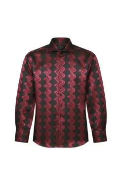 Dress Shirt Regular Fit Swirl Jacquard Pattern In Black/Red