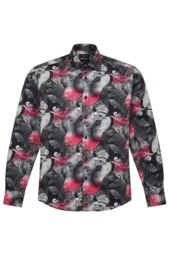 Dress Shirt Regular Fit Ukiyo-e Inspired Style Pattern In Black/Red