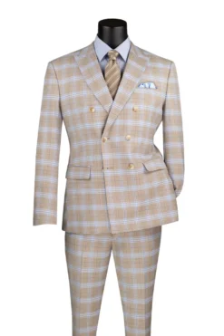 Duke of Windsor Collection - Slim Fit 2 Piece Double Breasted Windowpane Suit in Tan