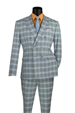 Duke of Windsor Collection - Slim Fit 2 Piece Double Breasted Windowpane Suit in Sea Grass