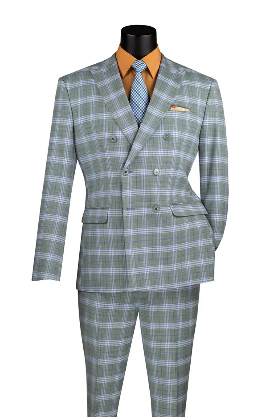 Duke of Windsor Collection - Slim Fit 2 Piece Double Breasted Windowpane Suit in Sea Grass