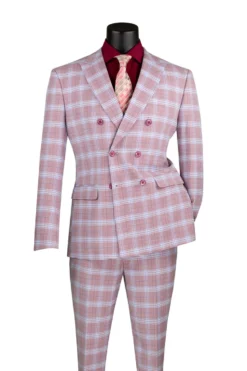 Duke of Windsor Collection - Slim Fit 2 Piece Double Breasted Windowpane Suit in Adobe Rose