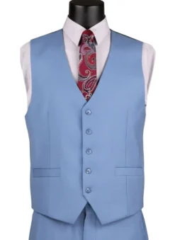Dusty Blue Regular Fit 3 Piece Suit with Vest and Adjustable Waistband Pants