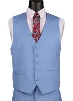 Dusty Blue Regular Fit 3 Piece Suit with Vest and Adjustable Waistband Pants