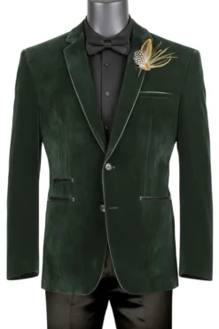 Emerald Green Slim Fit Velvet Sport Coat Single Breasted 2 buttons