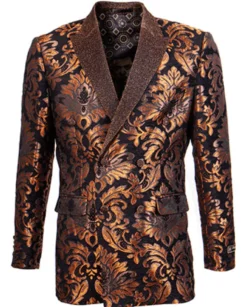 Empire Collection - Slim Fit Rust Paisley Pattern Double Breasted Blazer