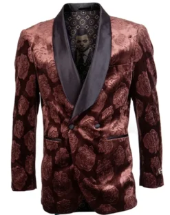 Empire Collection - Slim Fit Rust Floral Pattern Double Breasted Blazer
