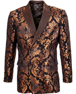 Empire Collection - Slim Fit Rust Paisley Pattern Double Breasted Blazer