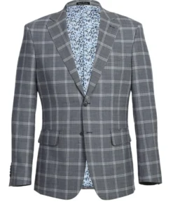 English Laundry 2-Piece Gray Plaid Wool Blend Slim Fit Suit