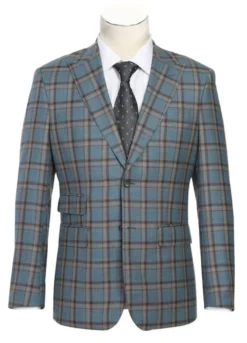 English Laundry 2-Piece Light Gray with Bronze Stereoscopic-Grid Slim Fit Suit Wool Blend