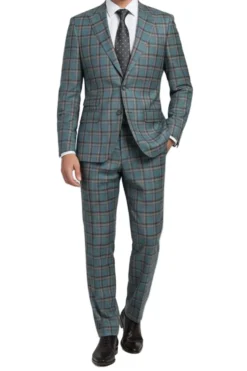 English Laundry 2-Piece Light Gray with Bronze Stereoscopic-Grid Slim Fit Suit Wool Blend