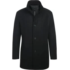 English Laundry Black Slim Fit Wool Blend Short Coat with Detachable Full Zipper