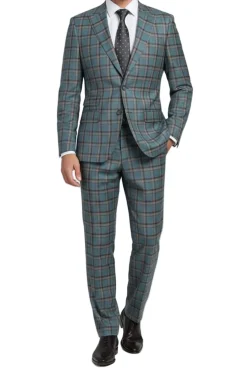 English Laundry 2-Piece Light Gray with Bronze Stereoscopic-Grid Slim Fit Suit Wool Blend