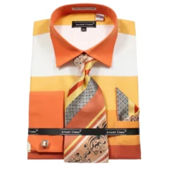 French Cuff Shirt in Yellow with Tie, Cuff Links, and Pocket Square