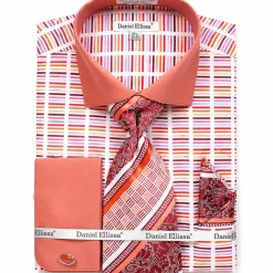French Cuff Cotton Shirt in Rust with Tie, Cuff Links and Pocket Square