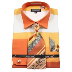 French Cuff Shirt in Yellow with Tie, Cuff Links, and Pocket Square