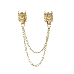 Gold Dragons Head Double Chain Brooch