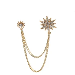 Gold Star Diamond Rhinestone Double Chain Brooch