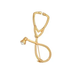 Gold StethoScope Rhine Stone Lapel Pin