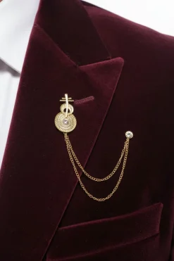 Gold Plated Rhinestone Diamond Double Chain Brooch