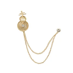 Gold Plated Rhinestone Diamond Double Chain Brooch