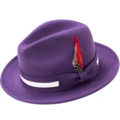 Grape Wool Felt Fedora with Band and Ribbon