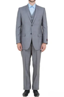Gray 3 Piece Modern Fit Suit 2 Button V-Neck Vest