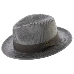 Gray Braided Wide Brim Pinch Fedora Matching Grosgrain Ribbon