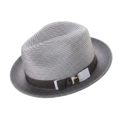 Gray Men's Two-Tone Braided Pinch Fedora with Grosgrain Ribbon