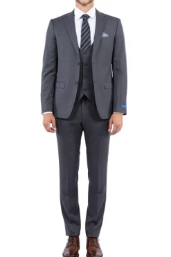 Gray 3 Piece Hybrid Fit Peak Lapel Suit